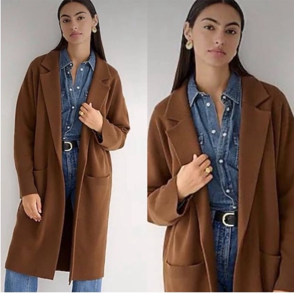 J. Crew Jackets & Blazers - NWT J. Crew Ella Open Front Long Sweater Blazer Duster Wool Blend Brown Medium